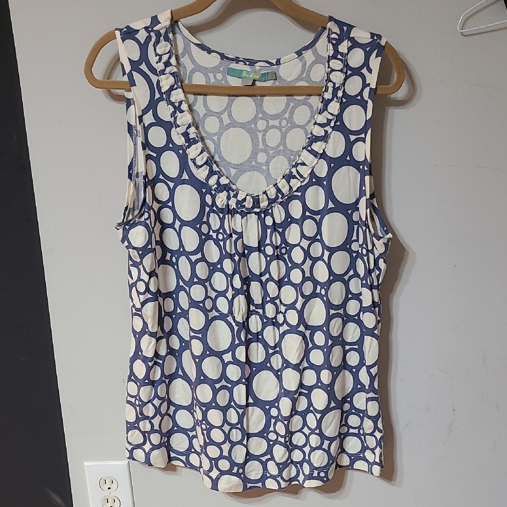 Boden Navy and Cream Circle Print Blouse Size 16